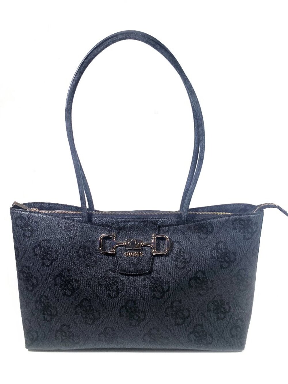 GUESS Janie 4G Logo Girlfriend Carryall Tote Handbag Black Faux Leather NWOT